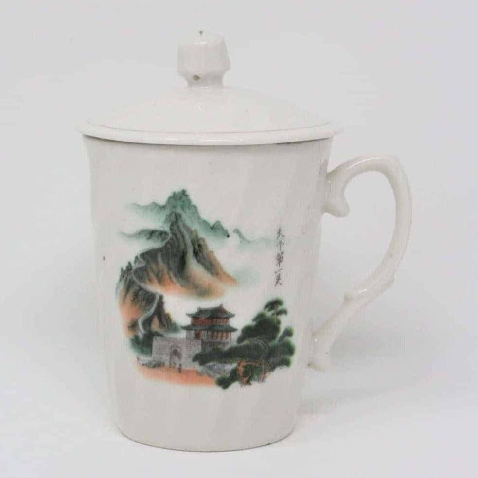 Mug with Lid, Chinese Mountain Scene, Xuanhua, China, Vintage