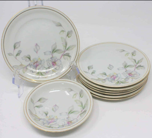 Appetizer Plates, Meito, Springtime, Set of 7, Vintage Japan