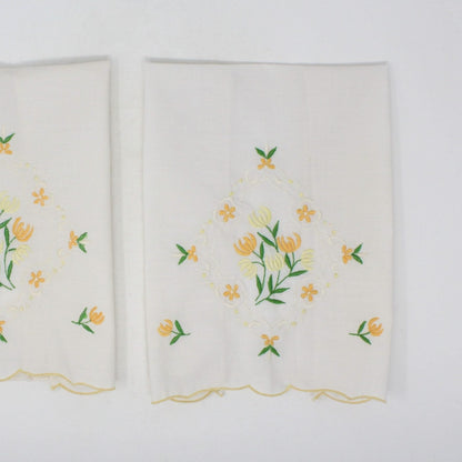 Tea Towels / Fingertip Towels, Embroidered Yellow Floral, Set of 2, Vintage