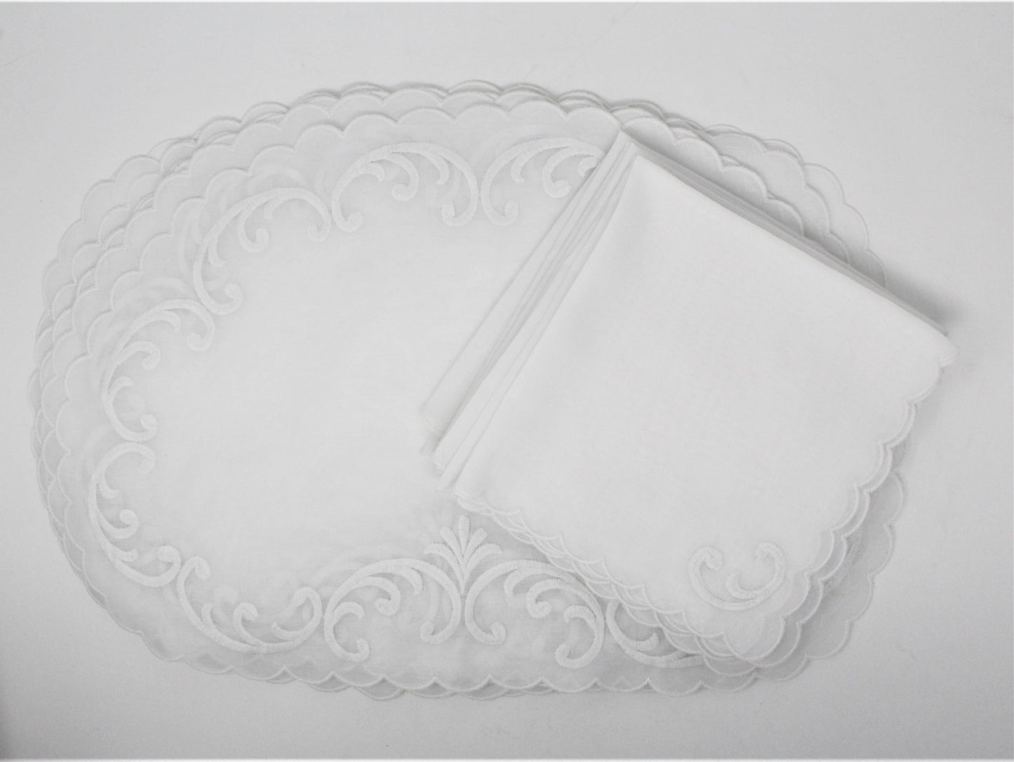 Placemats and Napkins Set, White Organza, 14 Pcs, Vintage Linens