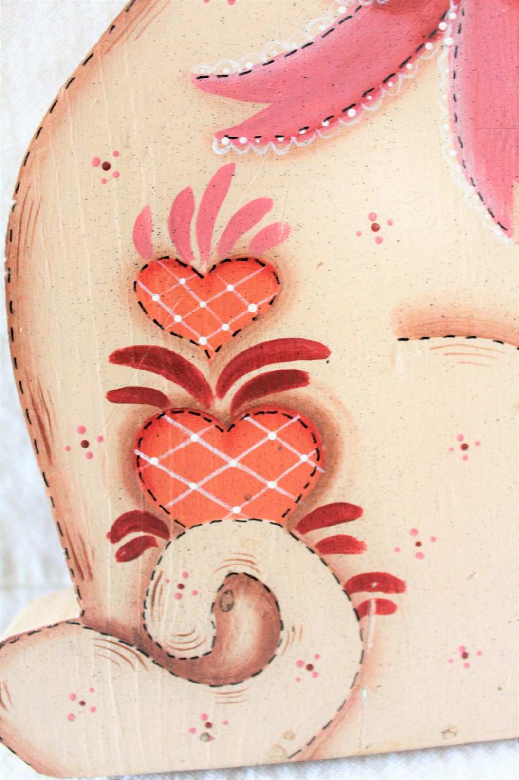 Wall Decor, Wooden Cat Cutout, Hand Painted, Pink Girl Cat, Vintage 11"