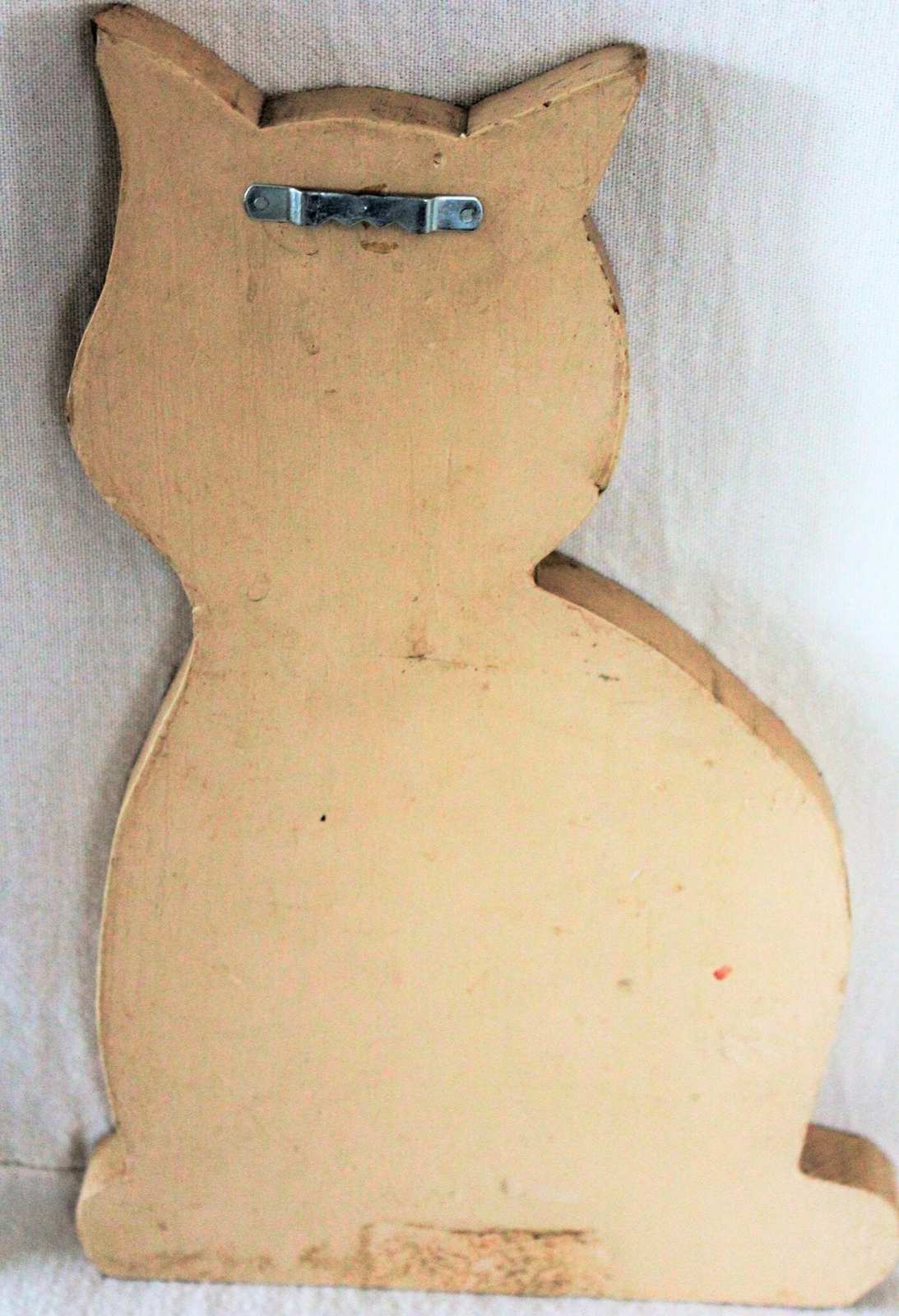 Wall Decor, Wooden Cat Cutout, Hand Painted, Pink Girl Cat, Vintage 11"