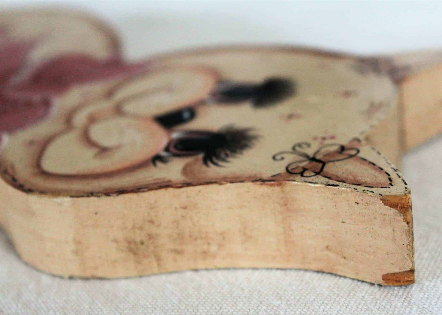 Wall Decor, Wooden Cat Cutout, Hand Painted, Pink Girl Cat, Vintage 11"