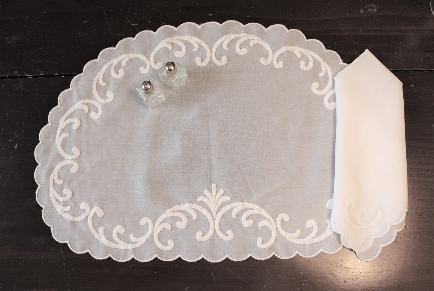 Placemats and Napkins Set, White Organza, 14 Pcs, Vintage Linens