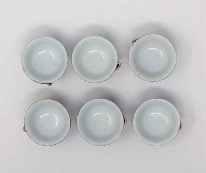 Sake Cups: Blue Moriage Dragonware, Hand Painted Sakazuki, Set of 6, Japan, Vintage 1950s - SOLD