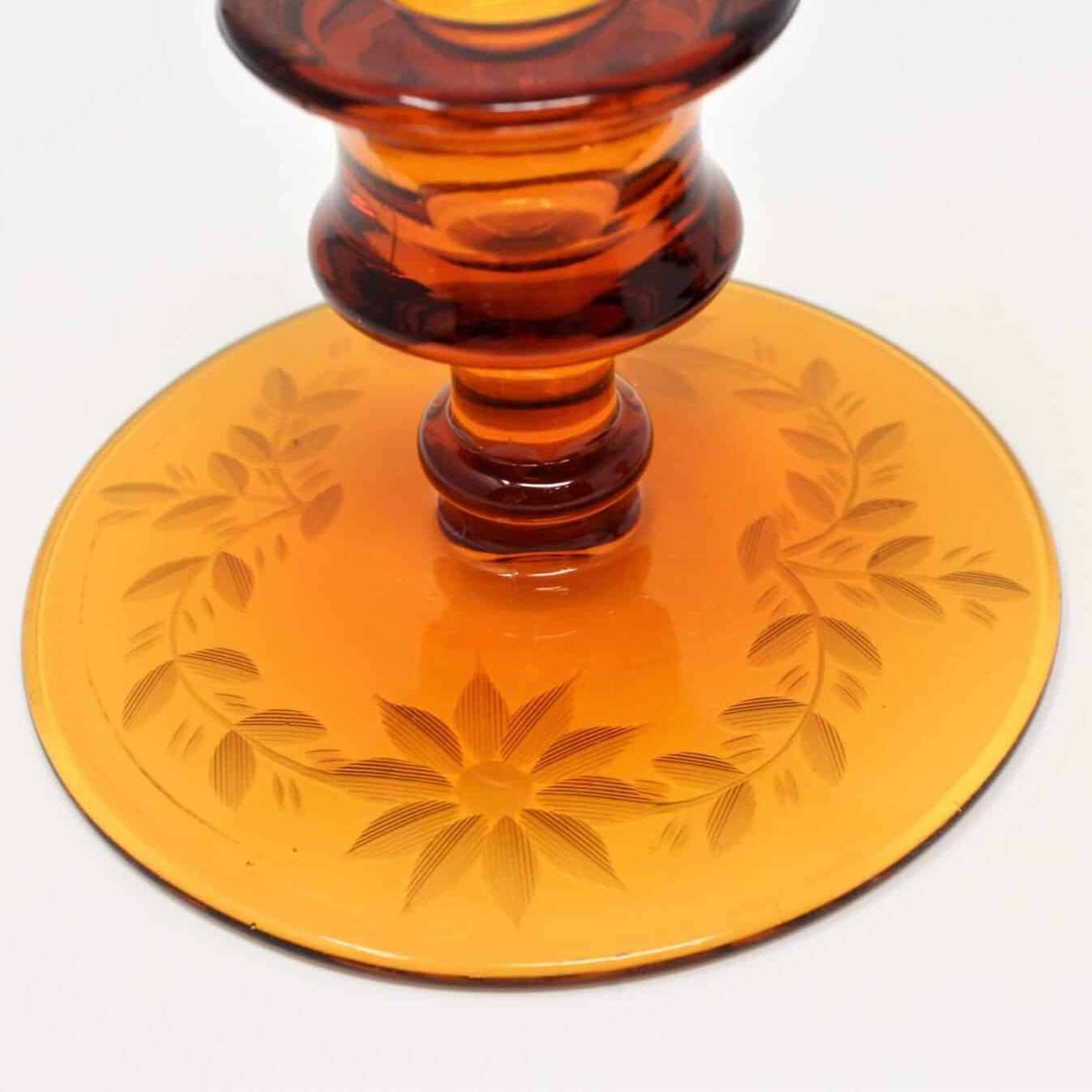 Candle Holders, Cambridge, Amber Etched Floral, Set of 2, Vintage