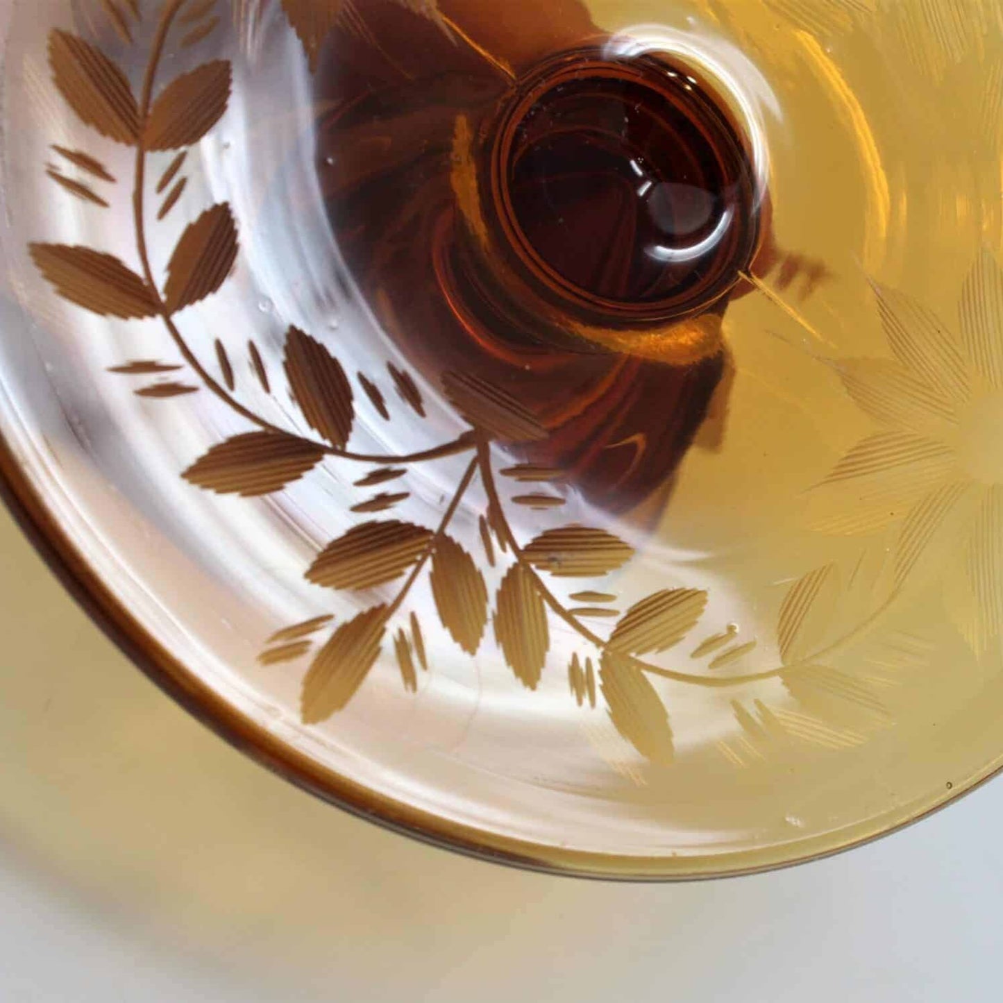 Candle Holders, Cambridge, Amber Etched Floral, Set of 2, Vintage