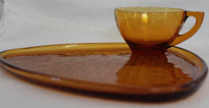 Vintage Amber Glass Plate and Cup