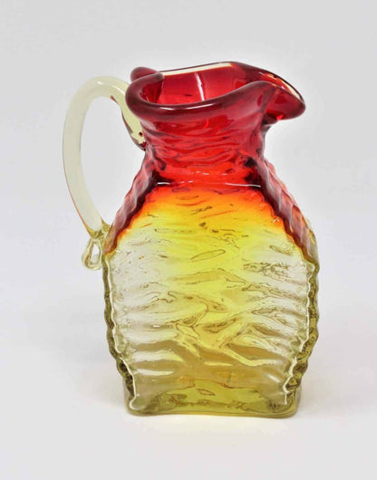 Pitcher, Pilgrim Art Glass, Amberina Rock Crystal, Hand Blown, Vintage