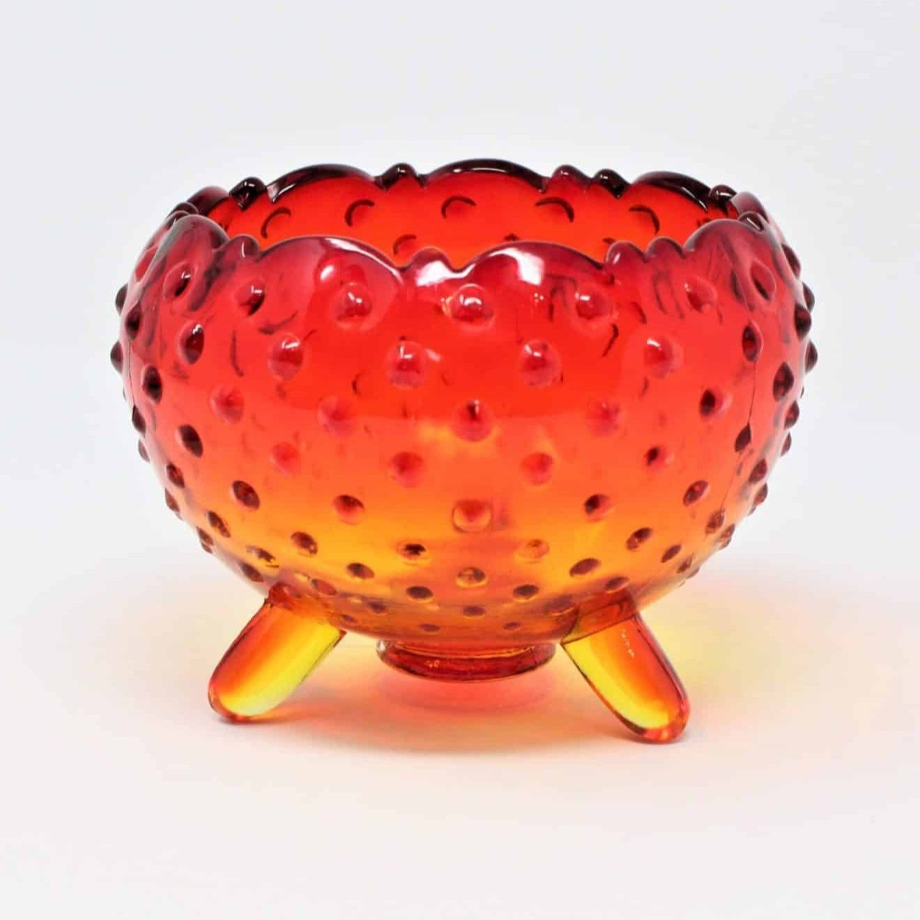 Vase / Rose Bowl, L.E. Smith Glass, Amberina/Flame, Footed Hobnail, Vintage