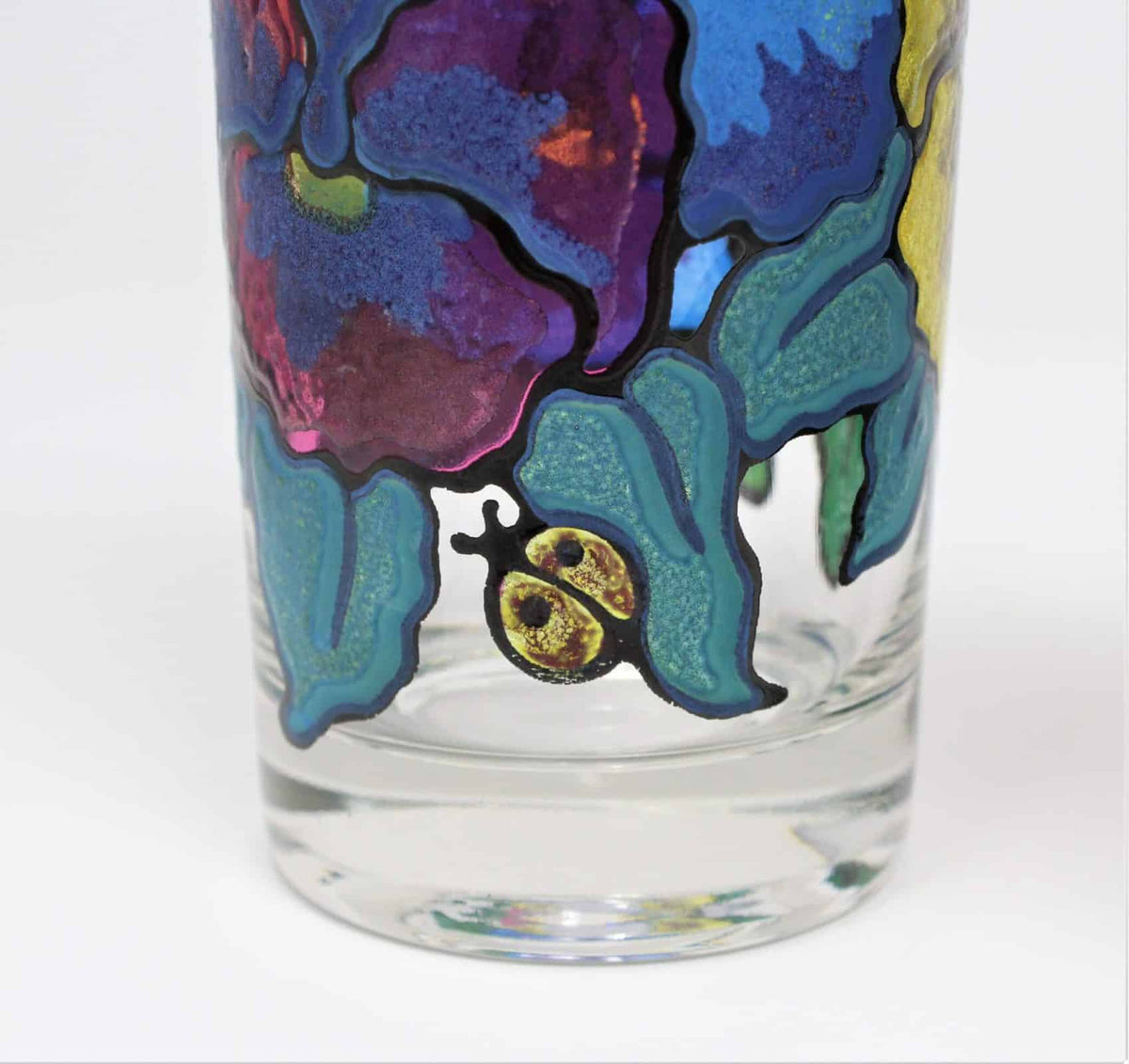 Tumblers: Mt Washington, Pansies by Pasinski, Stained Glass Look, Set of 6, USA, Vintage 1950s - SOLD