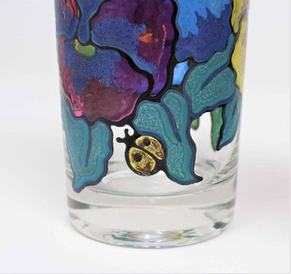 Tumblers: Mt Washington, Pansies by Pasinski, Stained Glass Look, Set of 6, USA, Vintage 1950s - SOLD