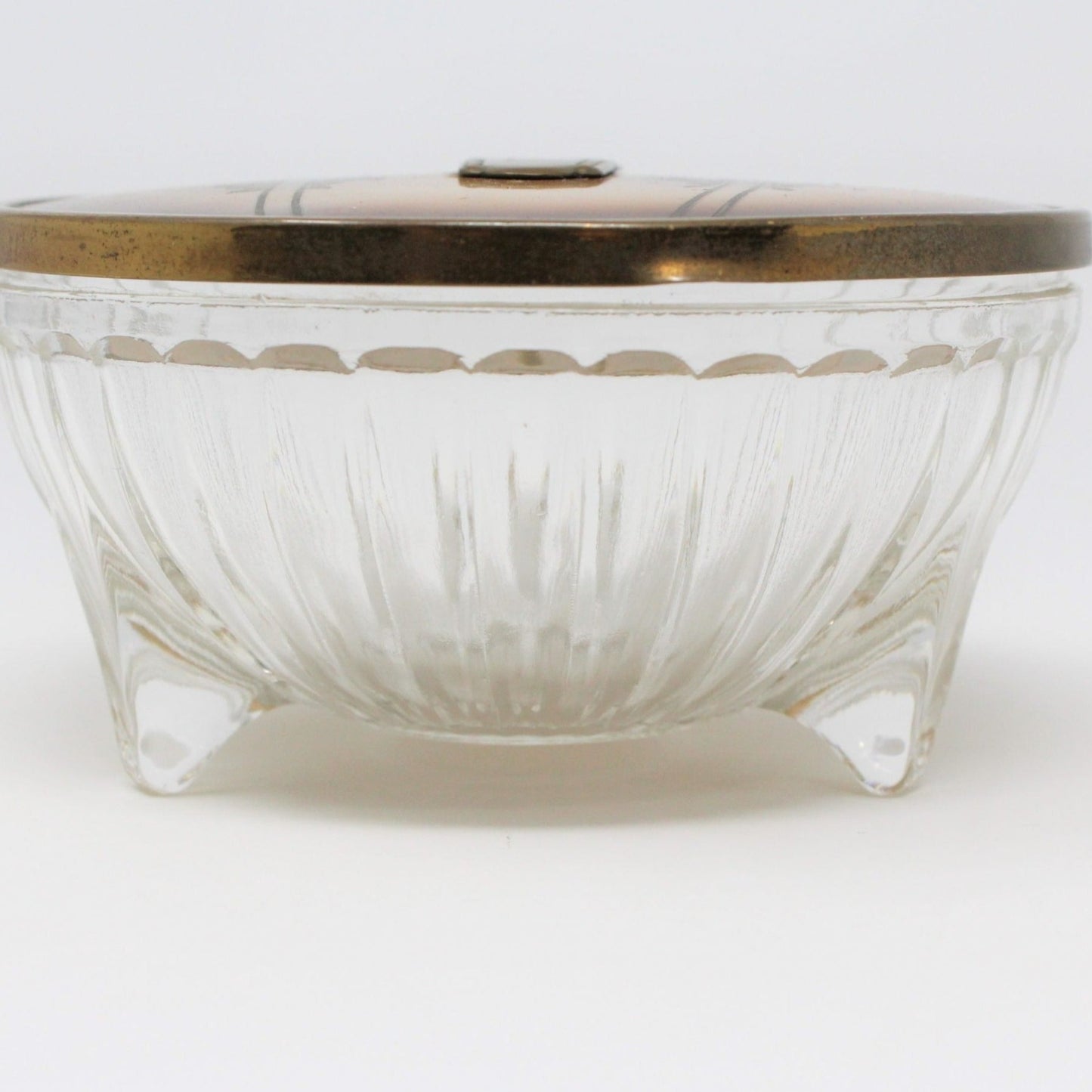Vanity Jar, Art Deco Glass Footed Jar with Lacquer Lid, Vintage