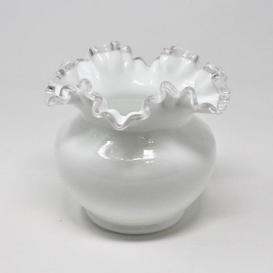 Vase, Fenton, Silver Crest Double Crimped Round Vase, 5" Vintage