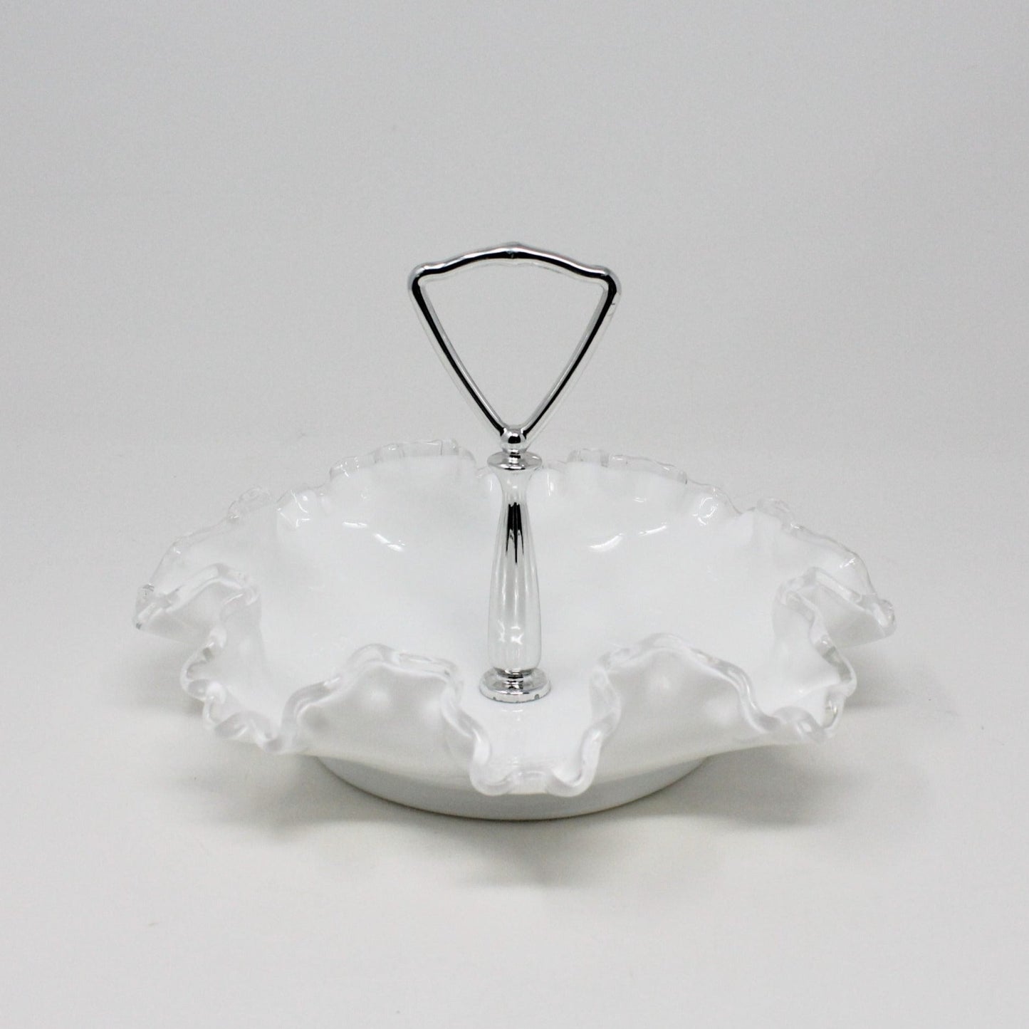 Bon Bon / Candy Dish with Handle, Fenton, Silver Crest Double Crimped & Metal Handle, Vintage, SOLD