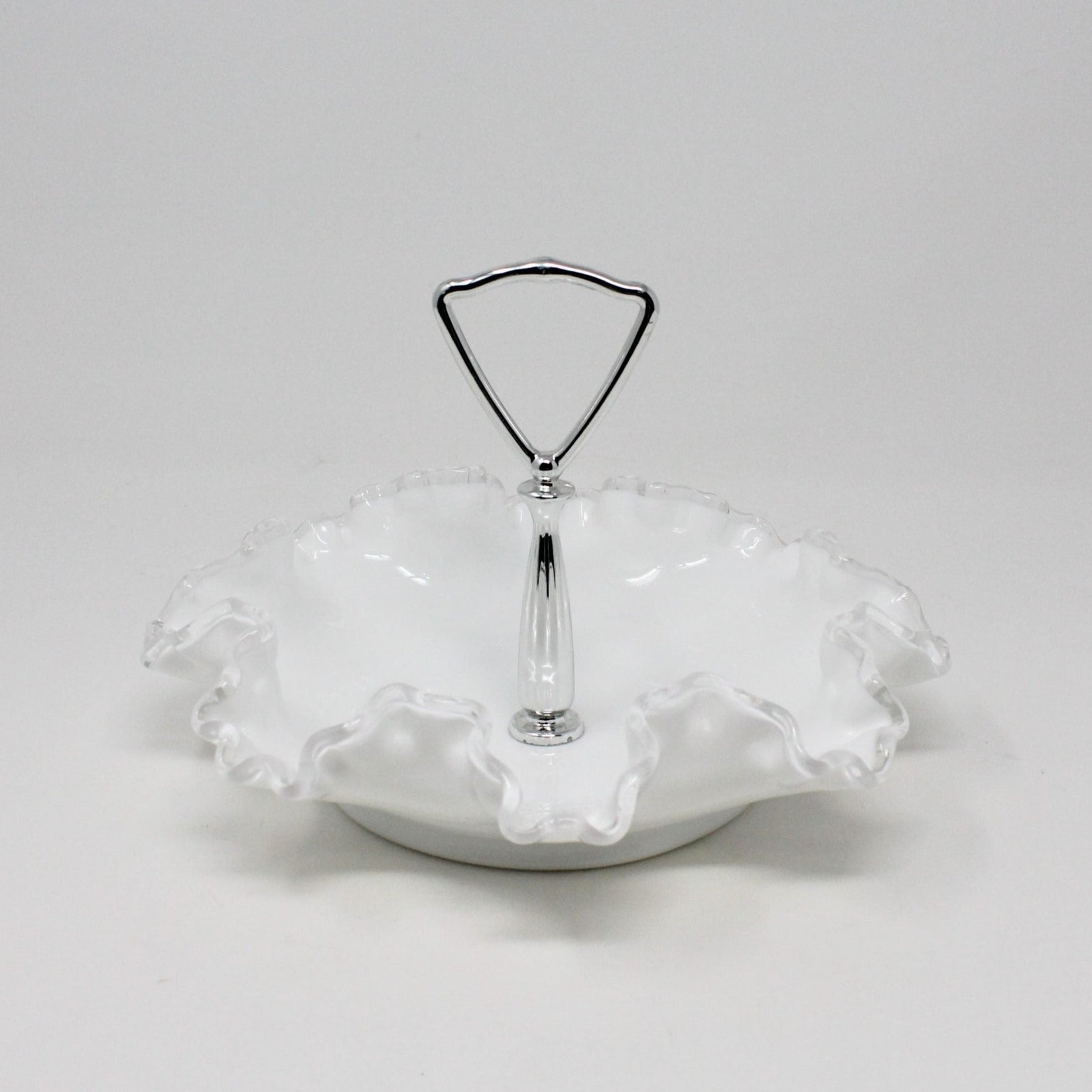 Candy Dish, Fenton, Silver Crest Double Crimped & Metal Handle, Vintag