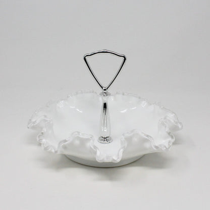 Bon Bon / Candy Dish with Handle, Fenton, Silver Crest Double Crimped & Metal Handle, Vintage, SOLD