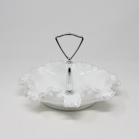 Bon Bon / Candy Dish with Handle, Fenton, Silver Crest Double Crimped & Metal Handle, Vintage, SOLD