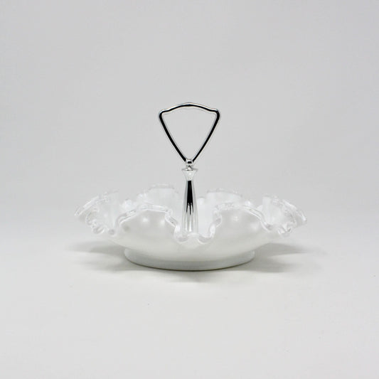 Bon Bon / Candy Dish with Handle, Fenton, Silver Crest Double Crimped & Metal Handle, Vintage, SOLD