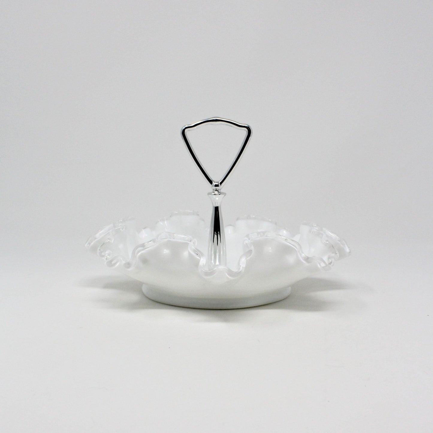Bon Bon / Candy Dish with Handle, Fenton, Silver Crest Double Crimped & Metal Handle, Vintage, SOLD