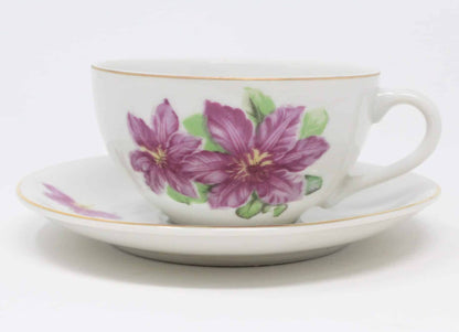 Teacup and Saucer, Purple Floral, Japan, Vintage