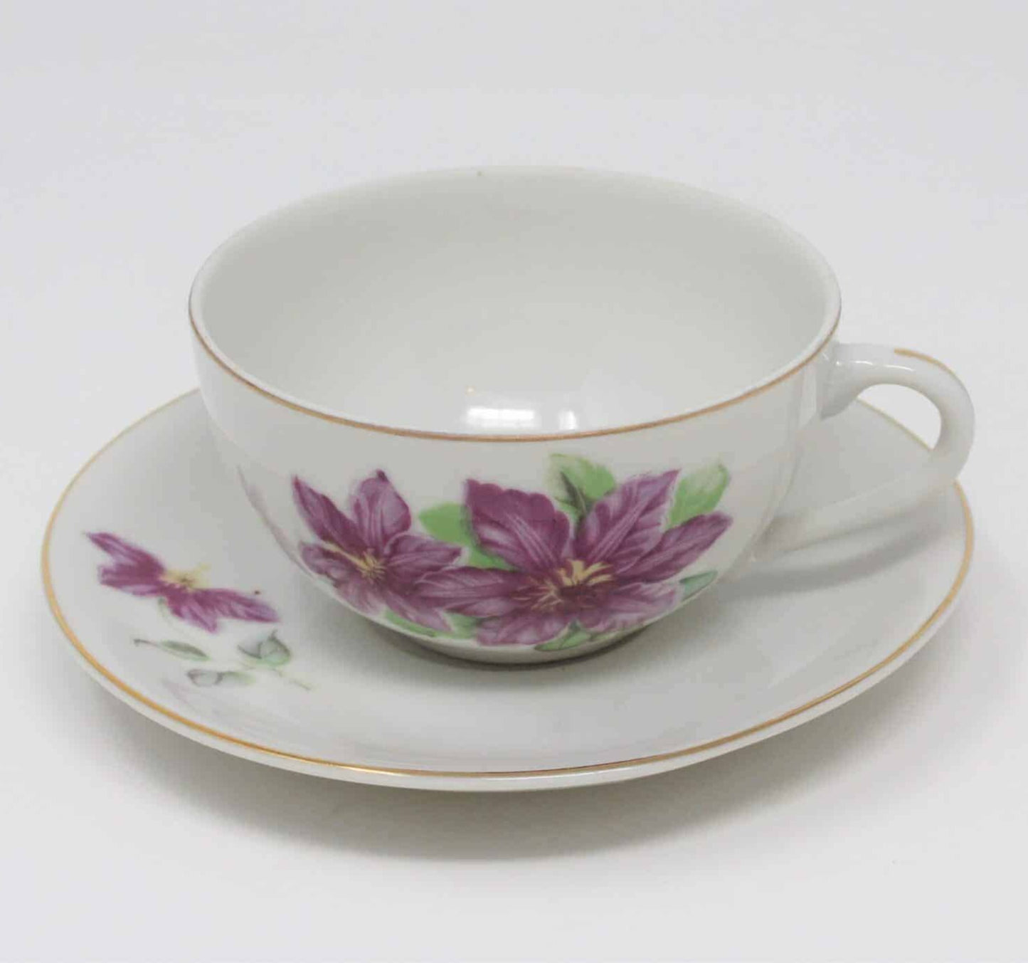 Teacup and Saucer, Purple Floral, Japan, Vintage