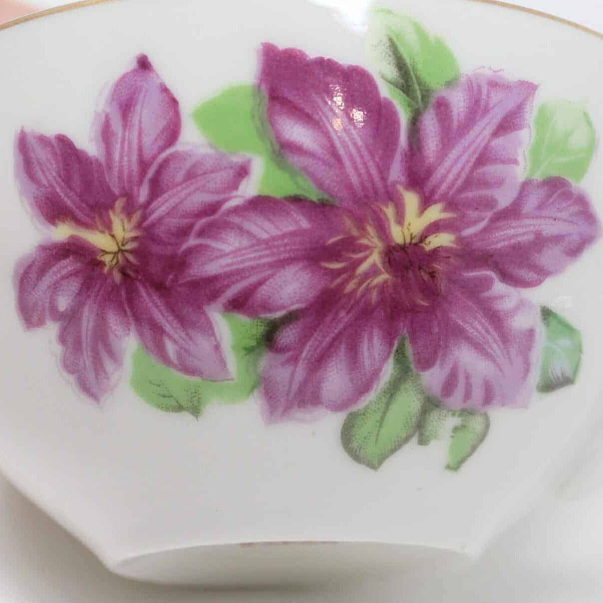 Teacup and Saucer, Purple Floral, Japan, Vintage