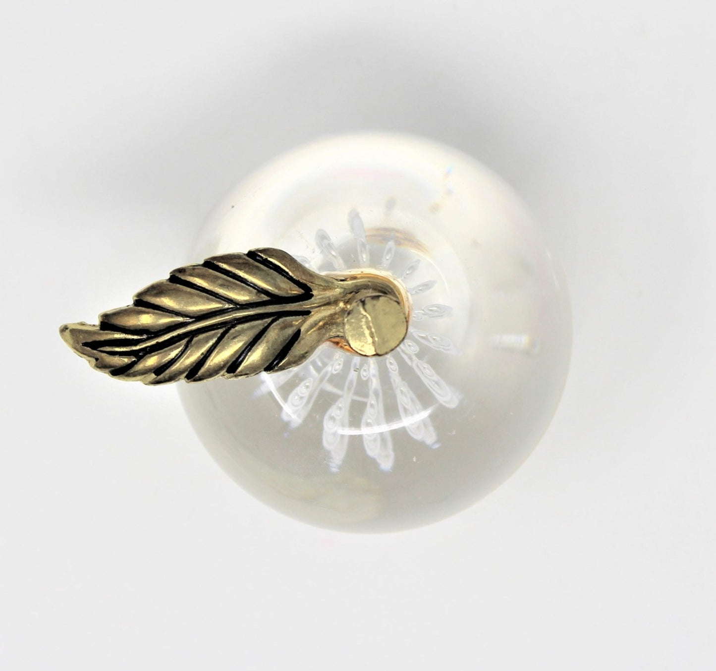 Paperweight, Silvestri Bubble Glass Apple, Brass Leaf, Taiwan, Vintage