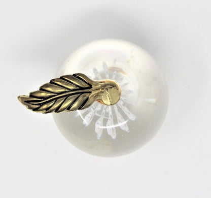 Paperweight, Silvestri Bubble Glass Apple, Brass Leaf, Taiwan, Vintage