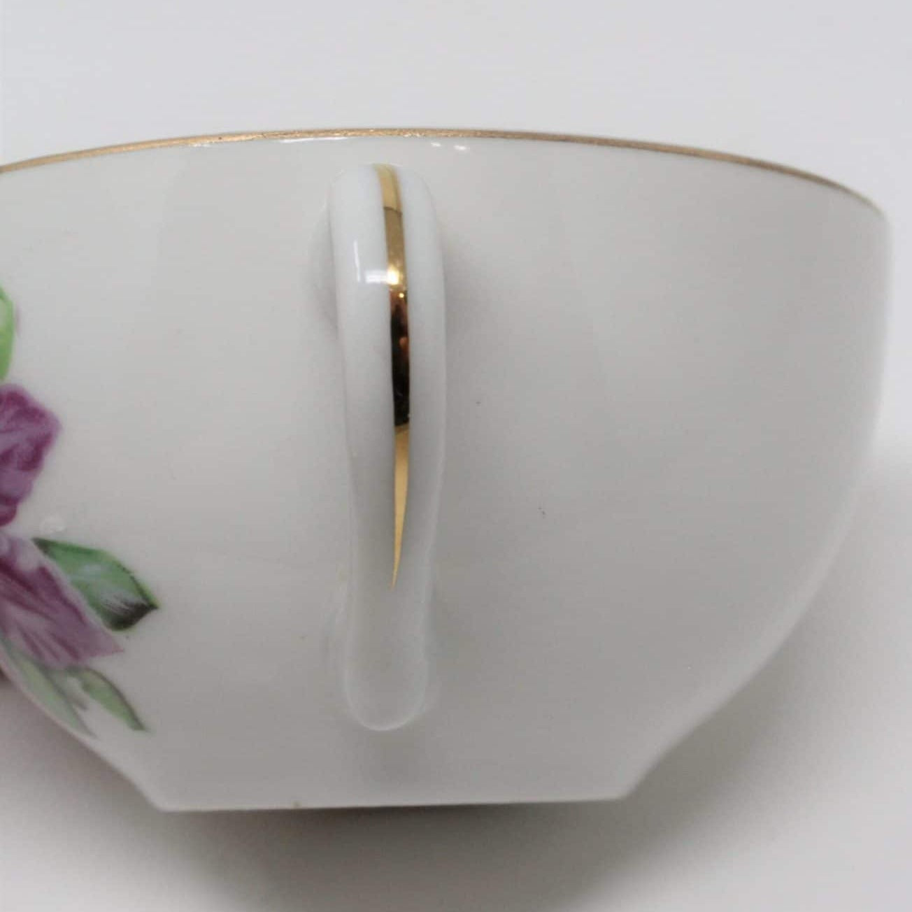 Teacup and Saucer, Purple Floral, Japan, Vintage