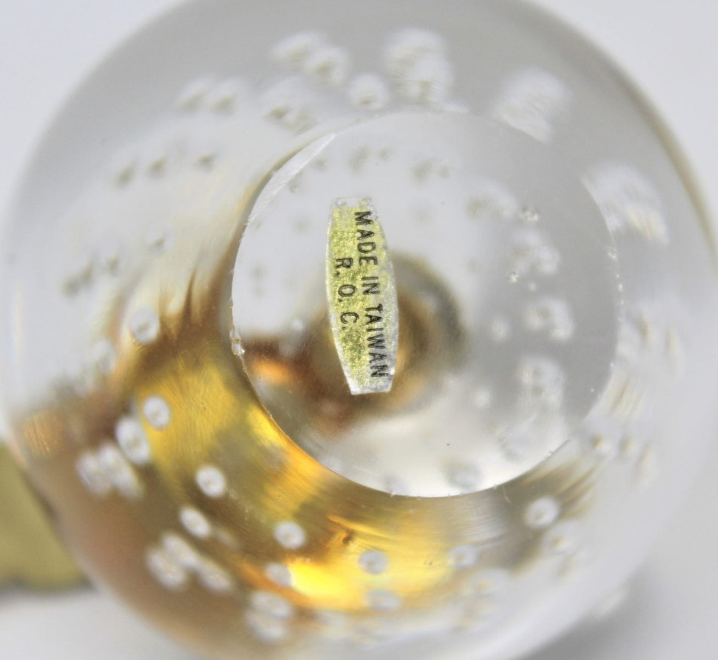 Paperweight, Silvestri Bubble Glass Apple, Brass Leaf, Taiwan, Vintage