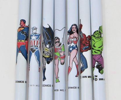 Pens, Super Hero, DC & Marvel Comics, Set of 8, Superman, Wonder Woman, Spiderman +, Vintage NOS