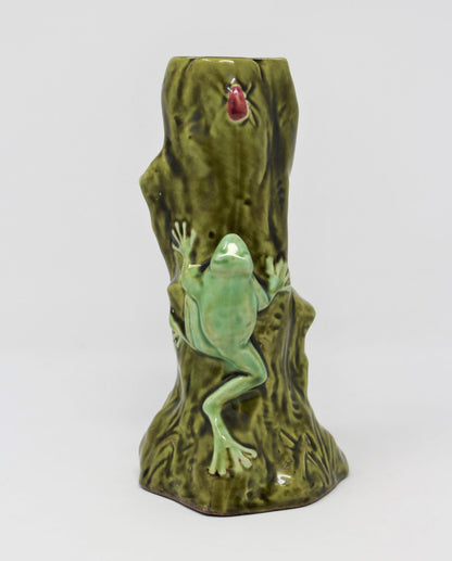Bud Vase, Czech Majolica, Frog and Bug, Hand Painted Pottery, Vintage, RARE, SOLD