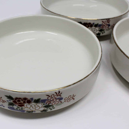 Soup Bowls, Sone China, Lotus Flowers, Set of 3, Vintage Japan