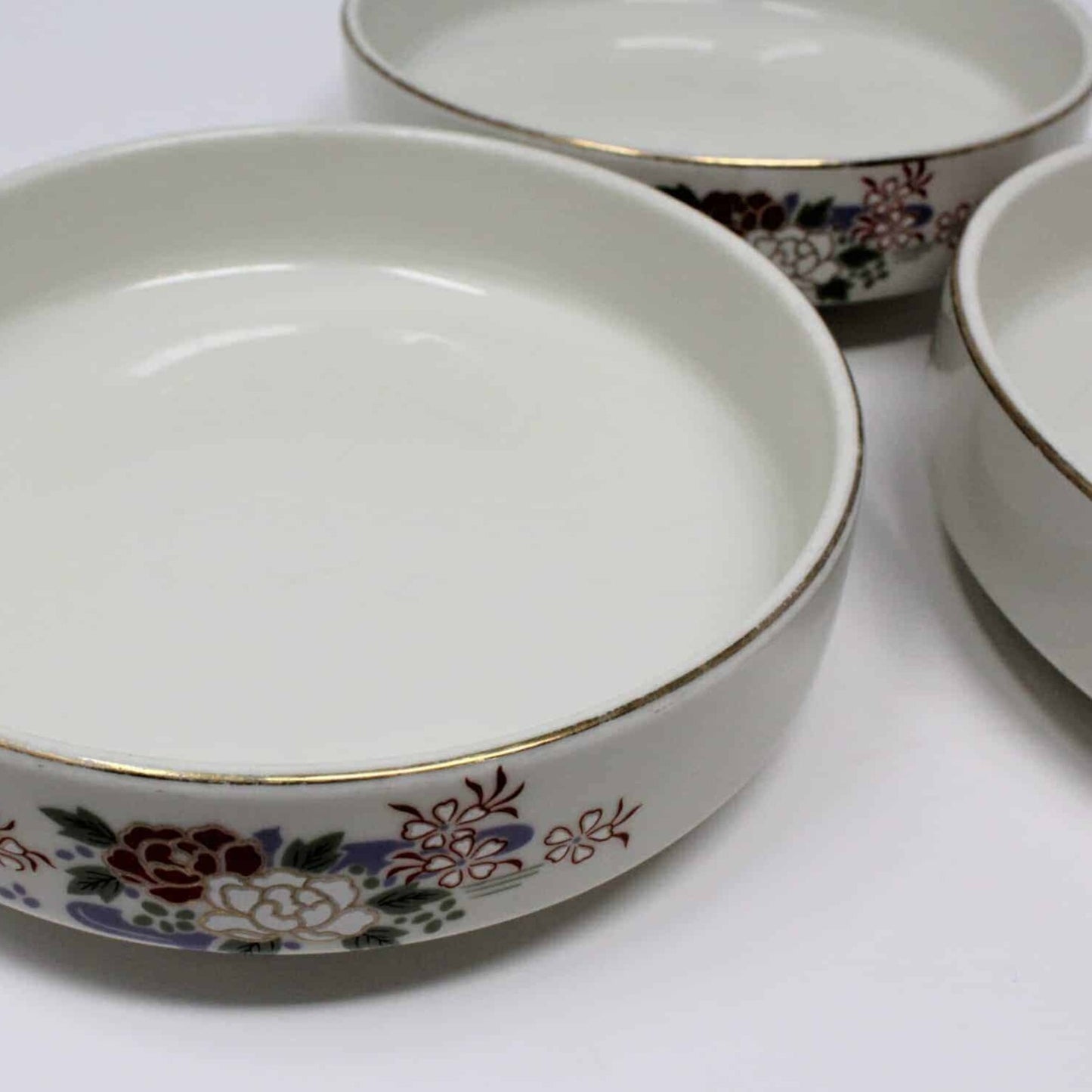 Soup Bowls, Sone China, Lotus Flowers, Set of 3, Vintage Japan