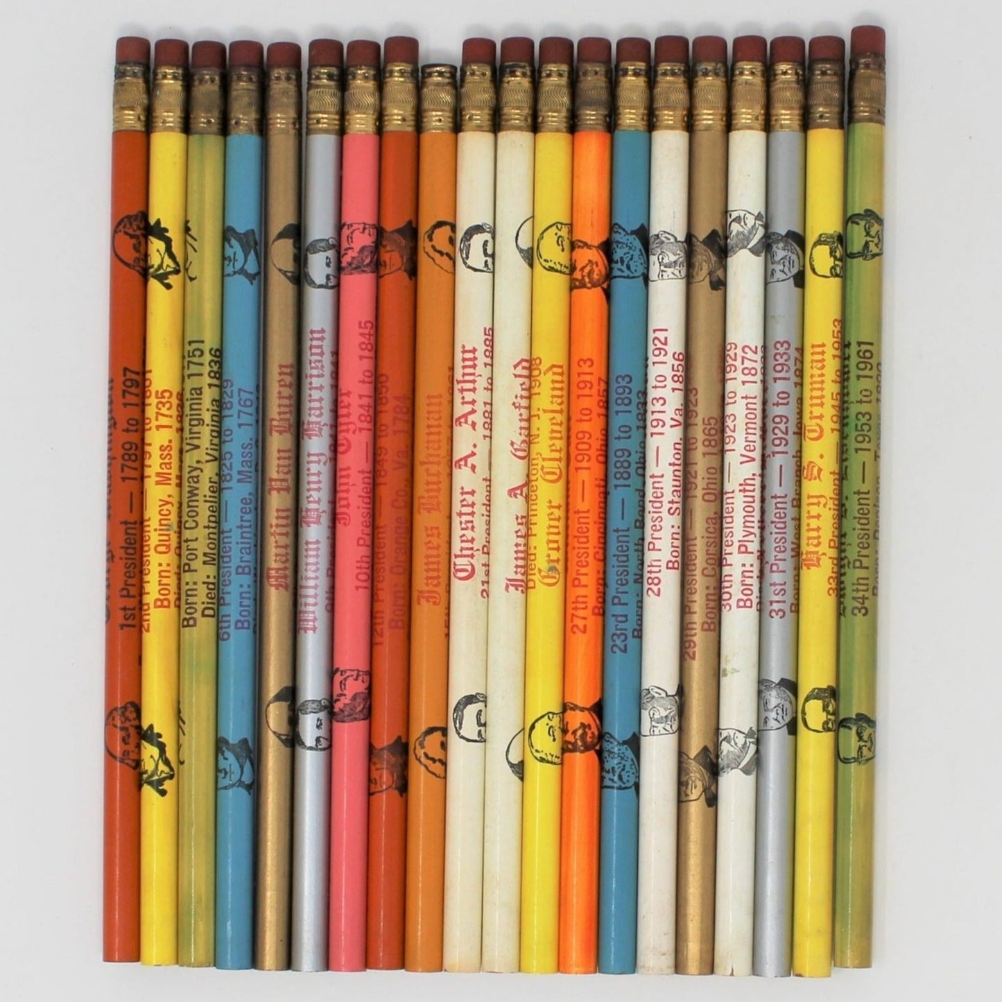 Pencils, USA Presidents, Set of 12, Vintage 1960's