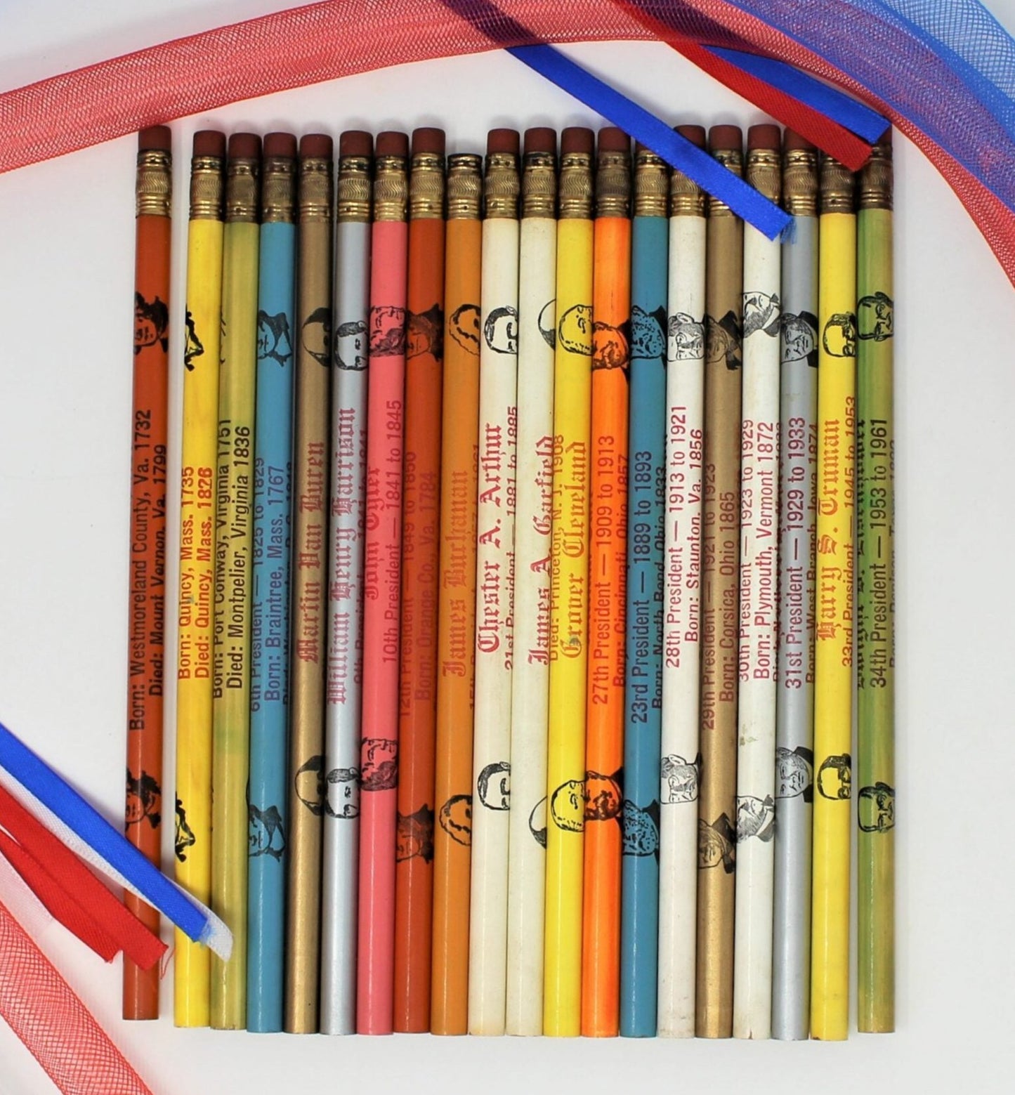 Pencils, USA Presidents, Set of 12, Vintage 1960's