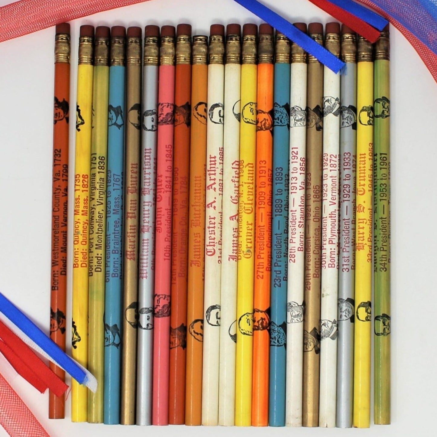 Pencils, USA Presidents, Set of 12, Vintage 1960's