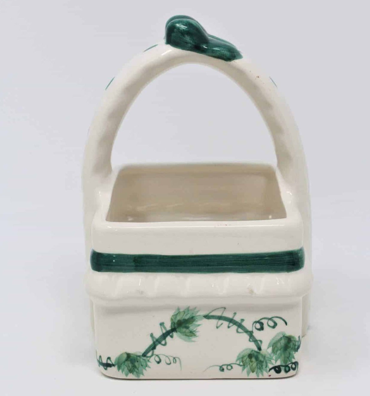 Planter / Baby Nursery, Basket Green Ivy, Ceramic, Vintage