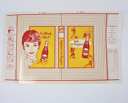 Book Cover, Dr. Pepper Advertisement, 1950's NOS, Vintage