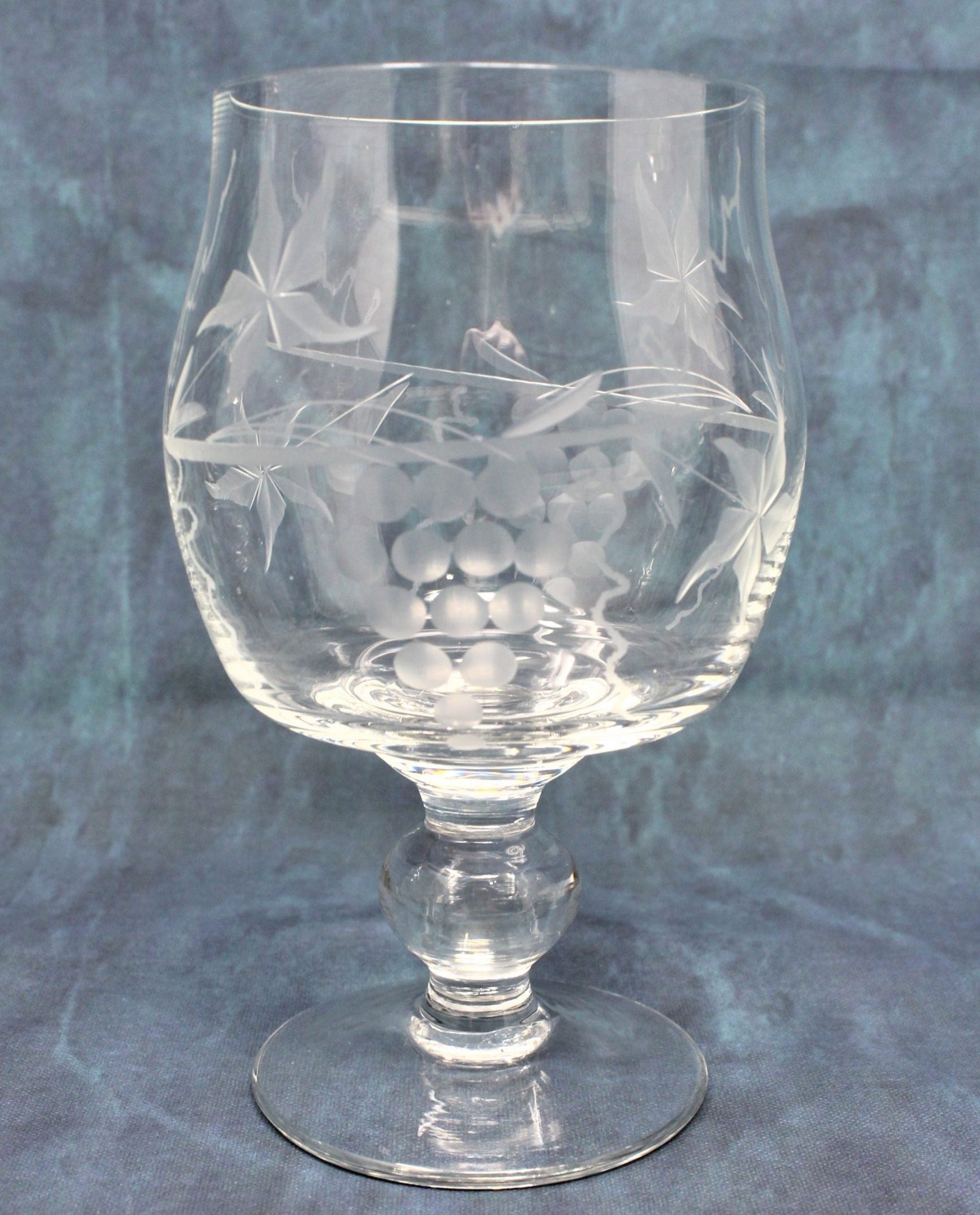 Wine Glass Set, Etched Cut Stemware Lot, Set of 4 Glasses, Etched