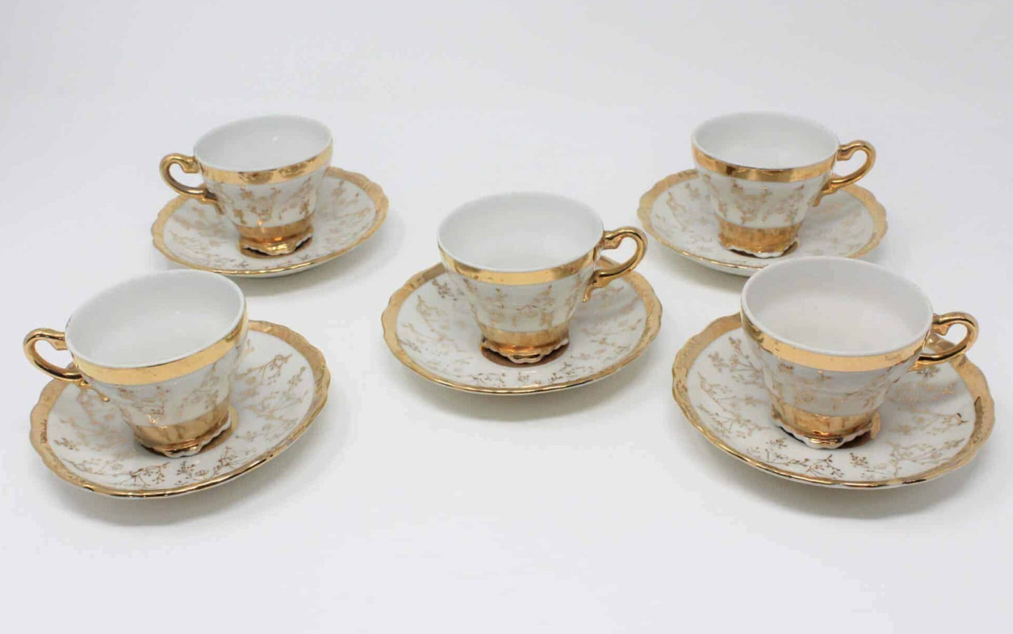 Demitasse & Saucer, Heavy Filigree Gold, Set of 5, Vintage, SOLD