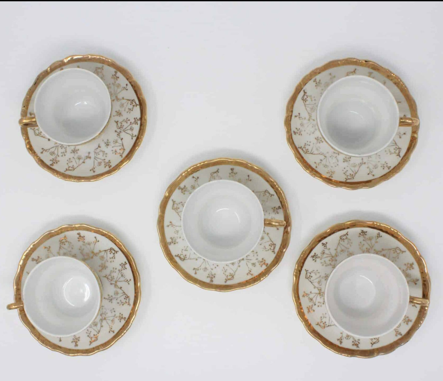 Demitasse & Saucer, Heavy Filigree Gold, Set of 5, Vintage, SOLD
