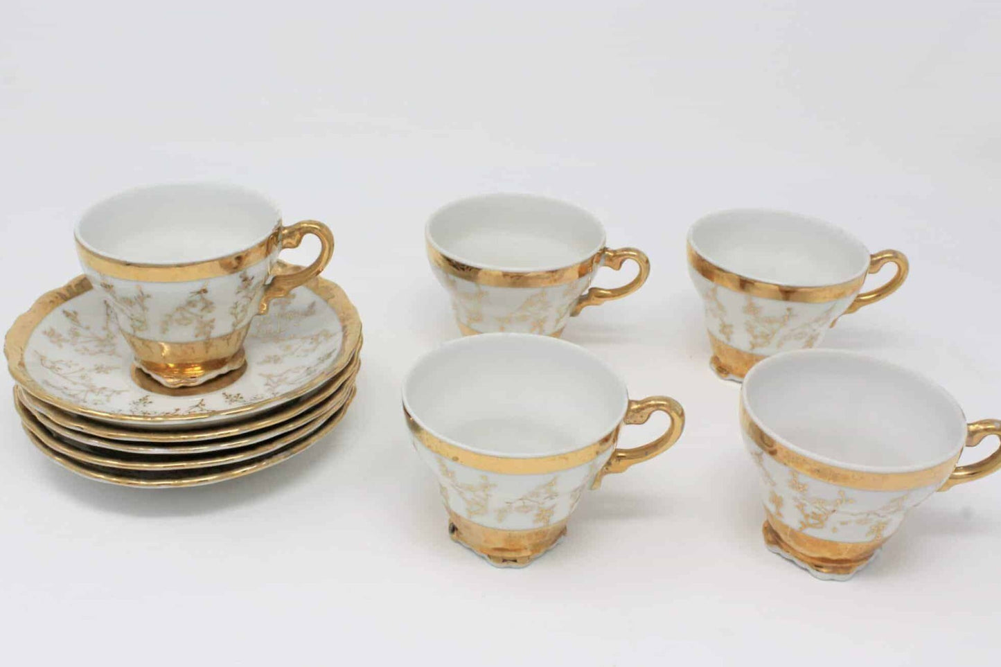 Demitasse & Saucer, Heavy Filigree Gold, Set of 5, Vintage, SOLD