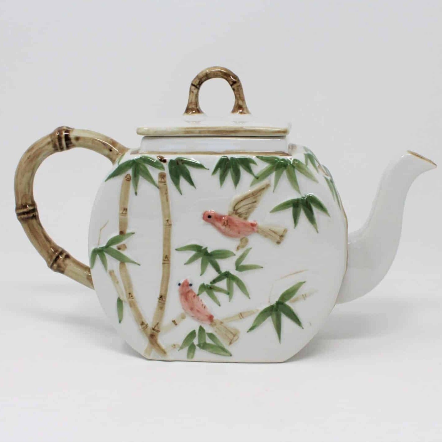 Teapot, Bamboo and Birds, Handcrafted, Ceramic, Thailand