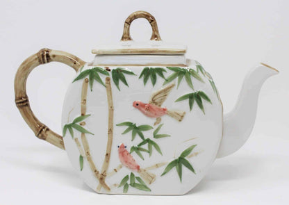 Teapot, Bamboo and Birds, Handcrafted, Ceramic, Thailand