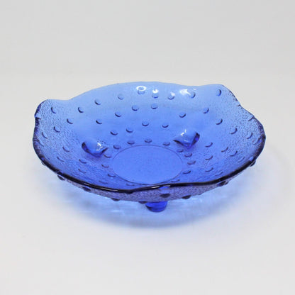 Bowl, Hobnail Cobalt Blue Glass, 3 Footed, Vintage