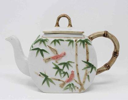 Teapot, Bamboo and Birds, Handcrafted, Ceramic, Thailand