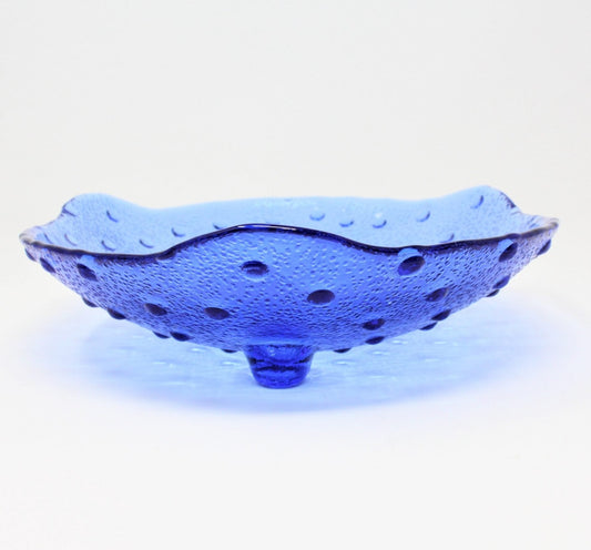 Bon Bon / Candy Dish, Hobnail Cobalt Blue Glass, 3 Footed Shallow Bowl, Vintage