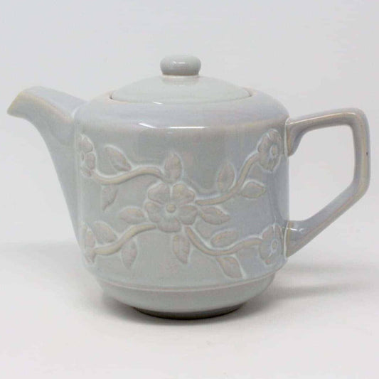 Teapot, Margaux, Floral Embossed, Gray Stoneware, China, Vintage